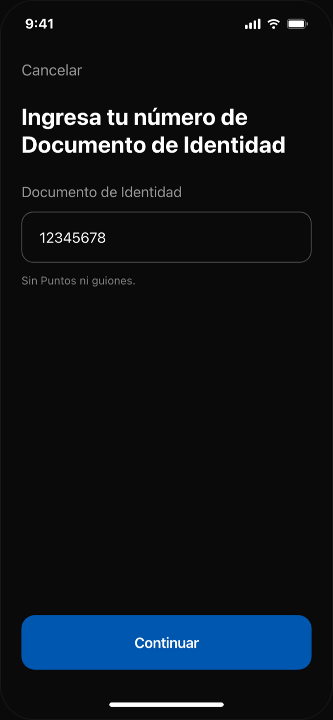 Paso 1: número de documento de identidad